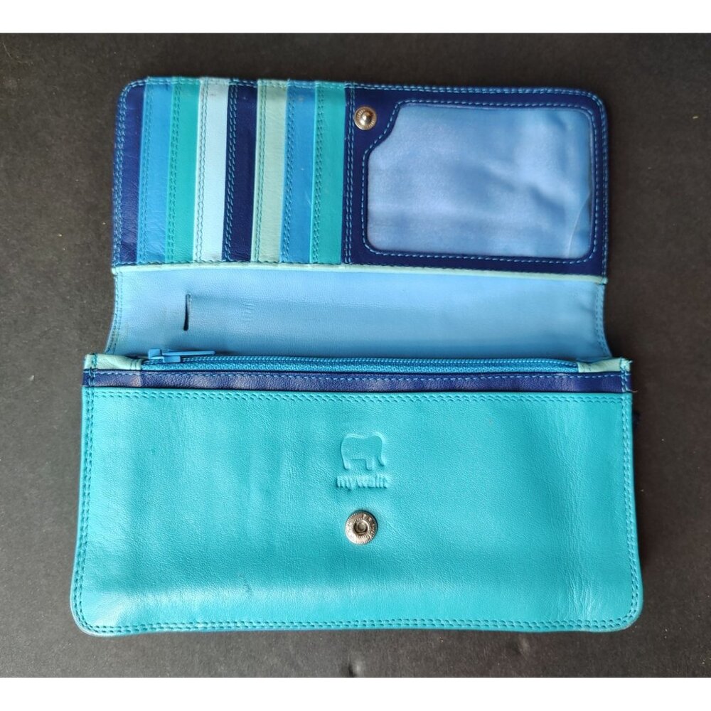 Mywalit Multi-Shade Blue Leather Wallet, NO Pen, Snap, Zip Close
